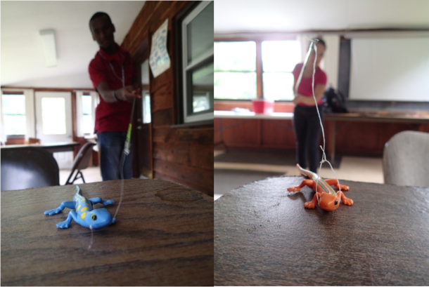 Jermayne (left) and Kiara (right) practicing their “lizarding” skills. Photos taken by Tracy Langkilde. 
